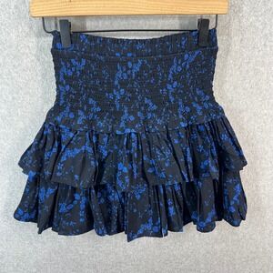 Reset by Jane Womens Small Blue Floral Smocked Tiered Ruffle Mini Skirt Black
